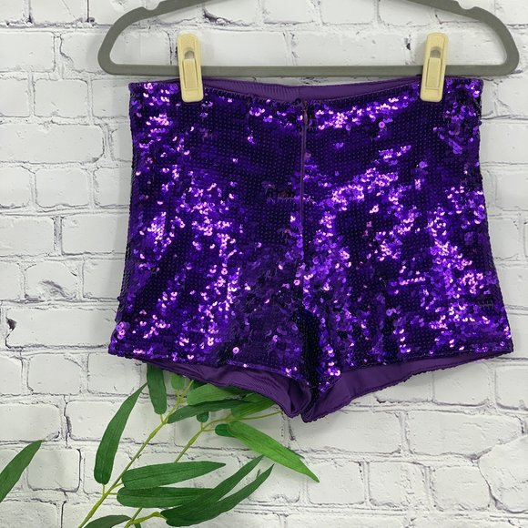 purple sequin shorts